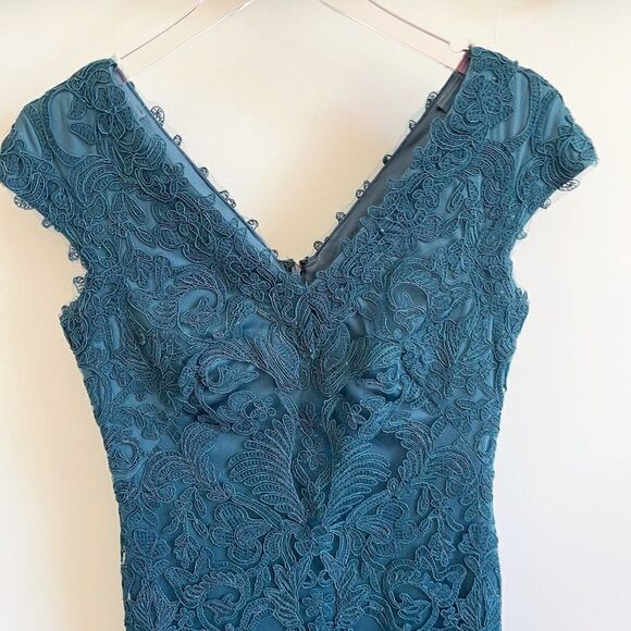 Tadashi Teal Off Shoulder Midi Dress Body Con Cocktail Evening Size 4 - Picture 4 of 8